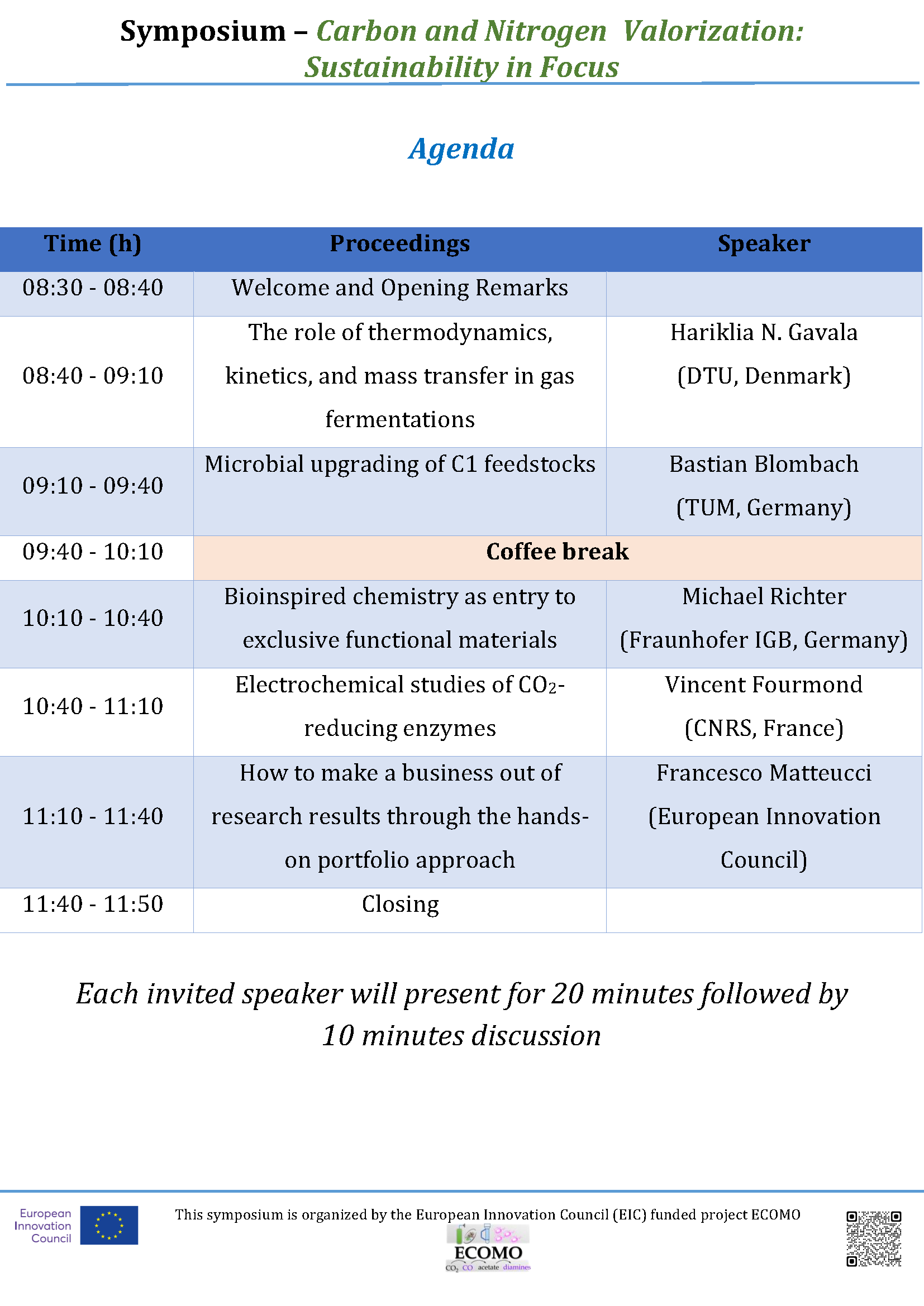 ECOMO symposium 11 June 2024 Agenda